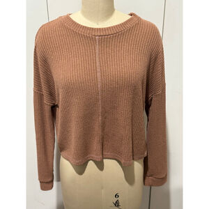 Women's Blumin Apparel Brown Ribbed Long Sleeve relaxed fit crewneck Tee S